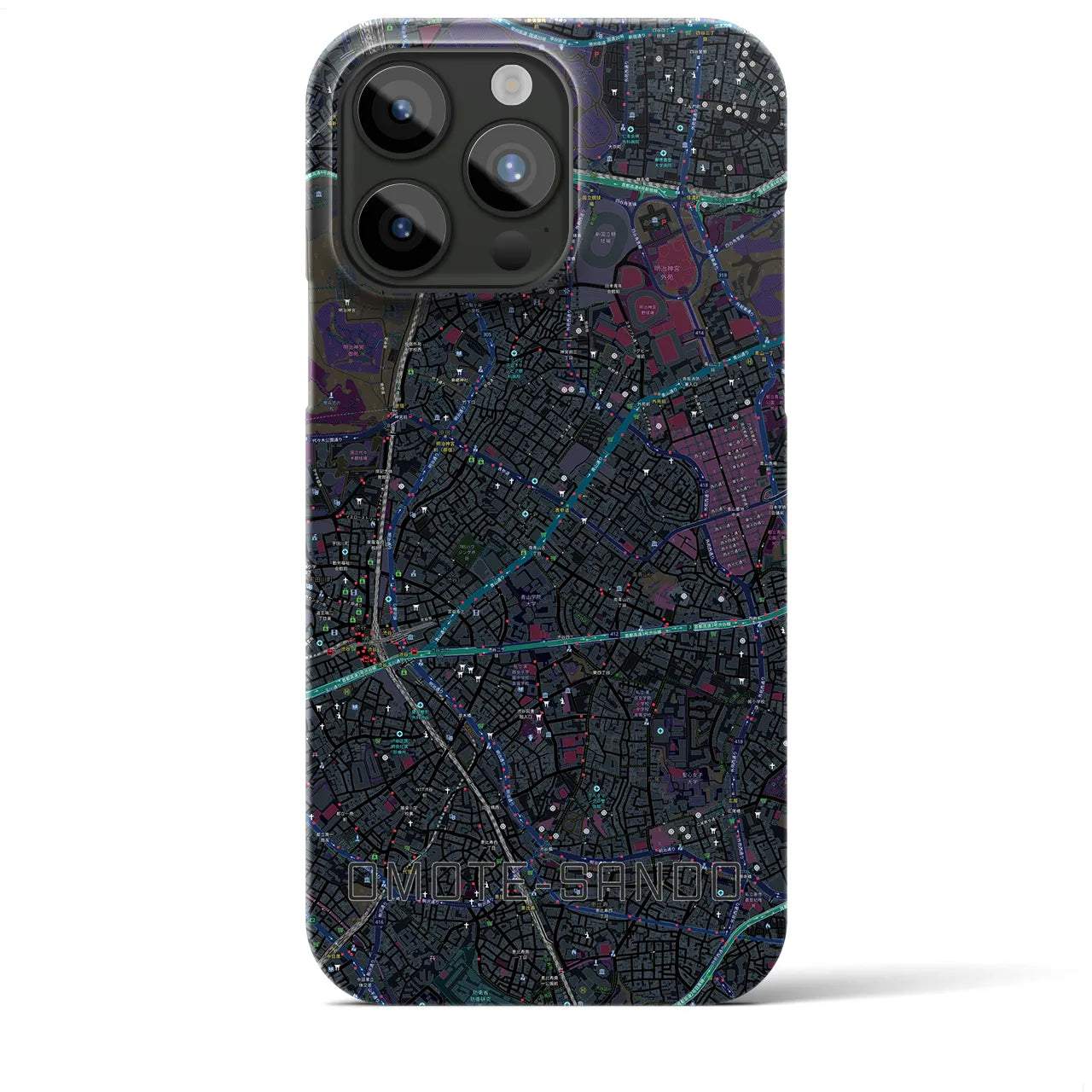【表参道】地図柄iPhoneケース（バックカバータイプ・ブラック）iPhone 15 Pro Max 用