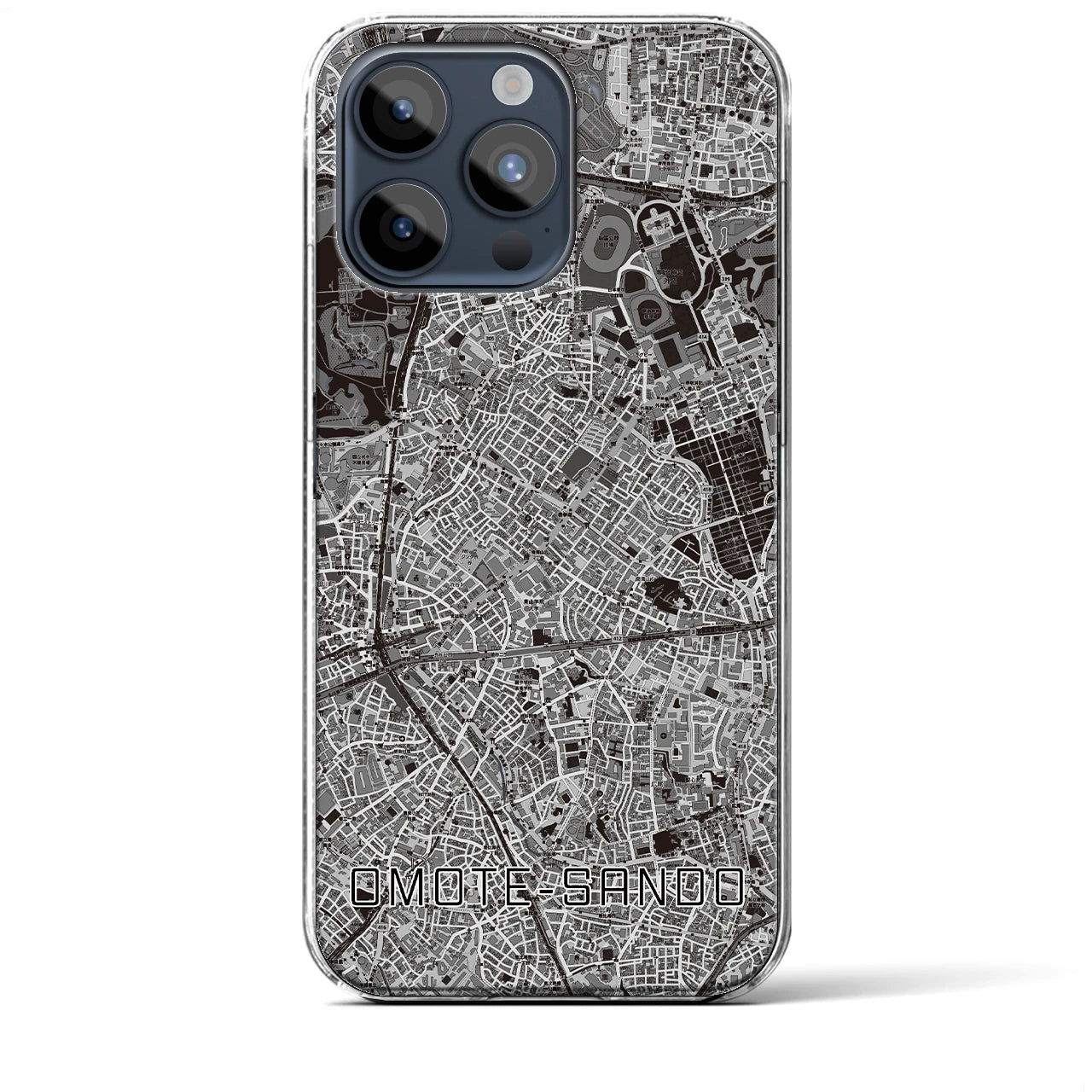 【表参道】地図柄iPhoneケース（クリアタイプ・モノトーン）iPhone 15 Pro Max 用