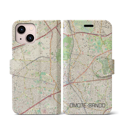 【表参道（東京都）】地図柄iPhoneケース（手帳タイプ）ナチュラル・iPhone 13 mini 用