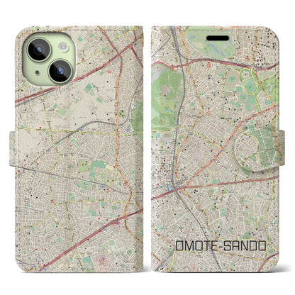 【表参道（東京都）】地図柄iPhoneケース（手帳タイプ）ナチュラル・iPhone 15 用