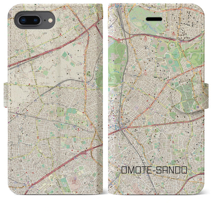 【表参道（東京都）】地図柄iPhoneケース（手帳タイプ）ナチュラル・iPhone 8Plus /7Plus / 6sPlus / 6Plus 用