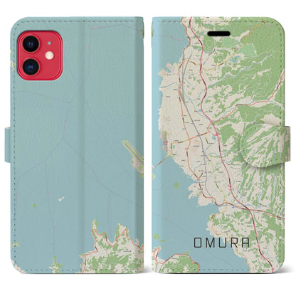 【大村（長崎県）】地図柄iPhoneケース（手帳タイプ）ナチュラル・iPhone 11 用