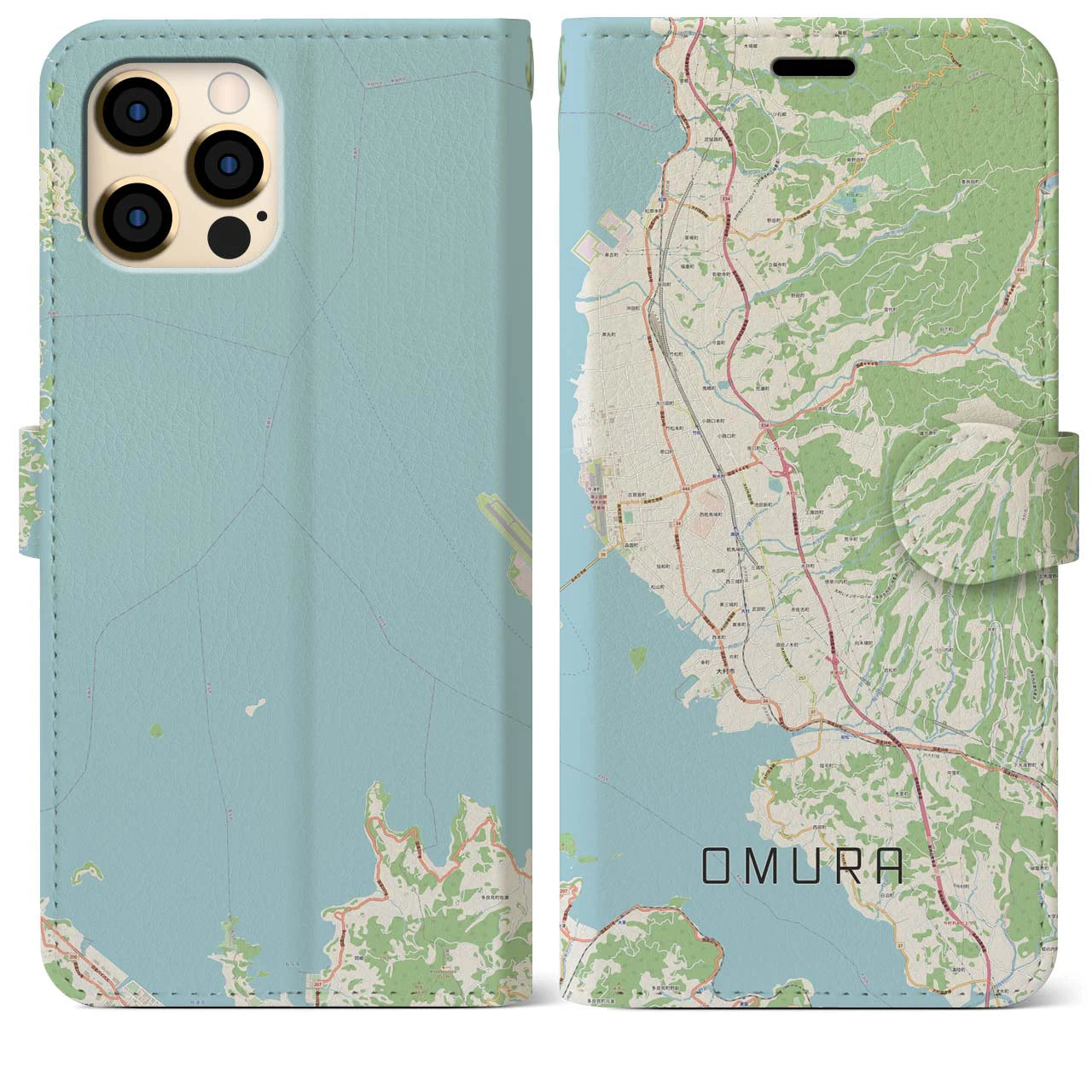 【大村】地図柄iPhoneケース（手帳両面タイプ・ナチュラル）iPhone 12 Pro Max 用