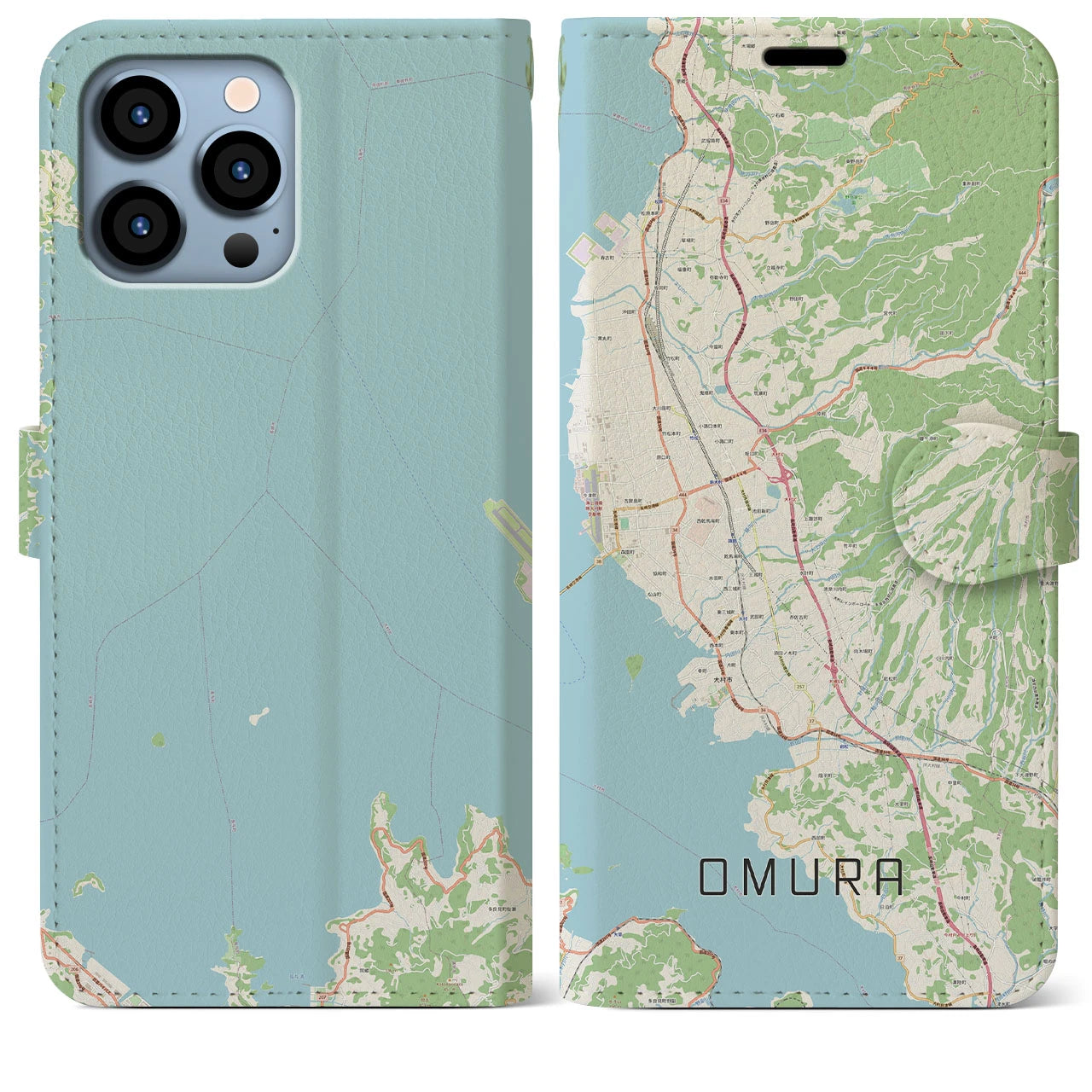 【大村】地図柄iPhoneケース（手帳両面タイプ・ナチュラル）iPhone 13 Pro Max 用