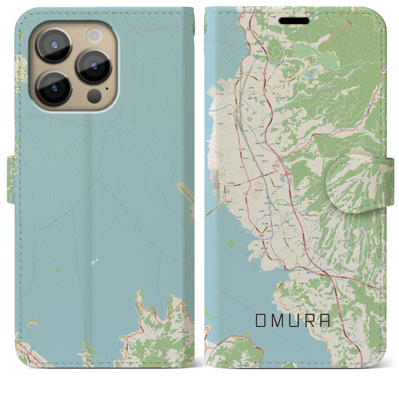 【大村】地図柄iPhoneケース（手帳両面タイプ・ナチュラル）iPhone 14 Pro Max 用