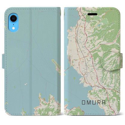 【大村（長崎県）】地図柄iPhoneケース（手帳タイプ）ナチュラル・iPhone XR 用