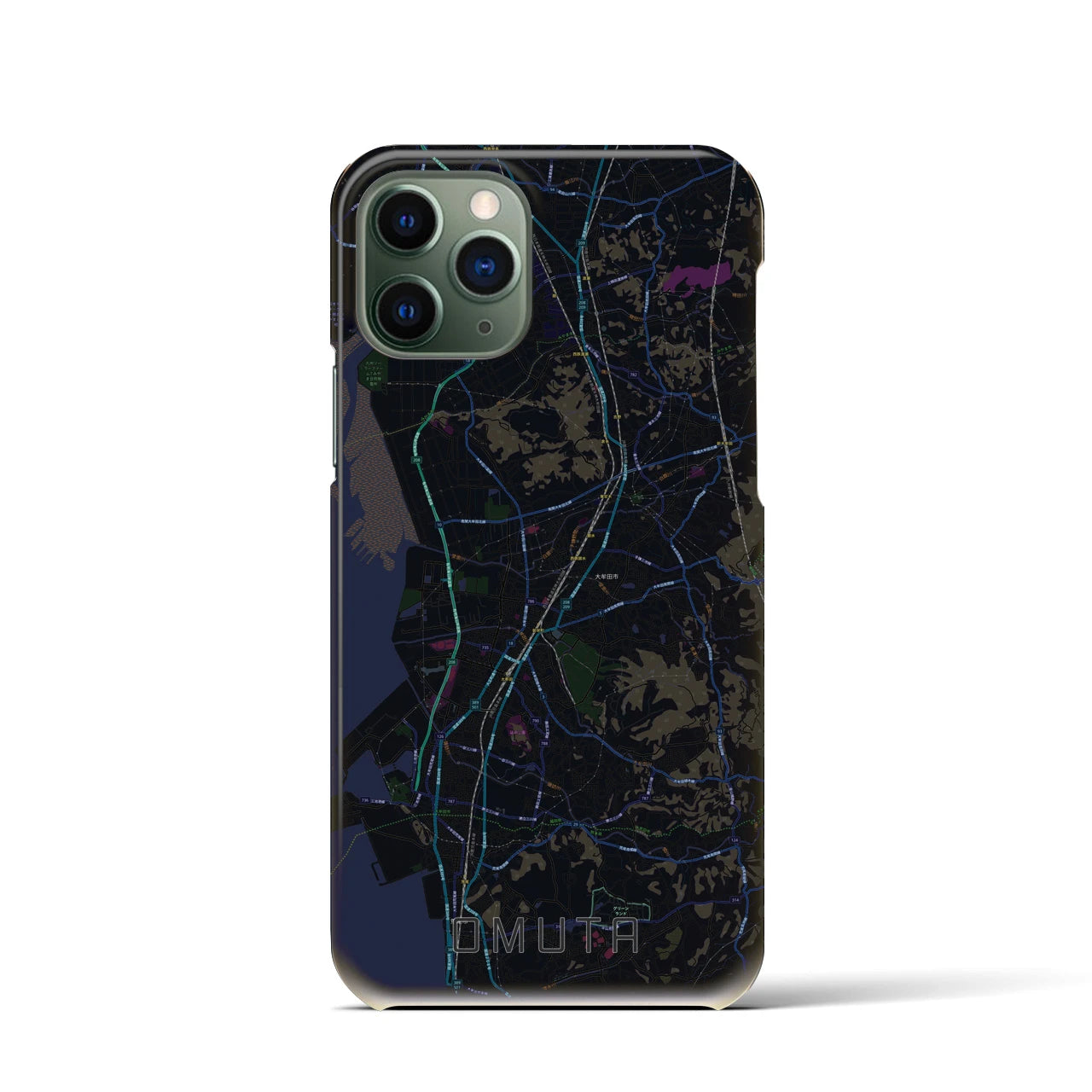 【大牟田】地図柄iPhoneケース（バックカバータイプ・ブラック）iPhone 11 Pro 用