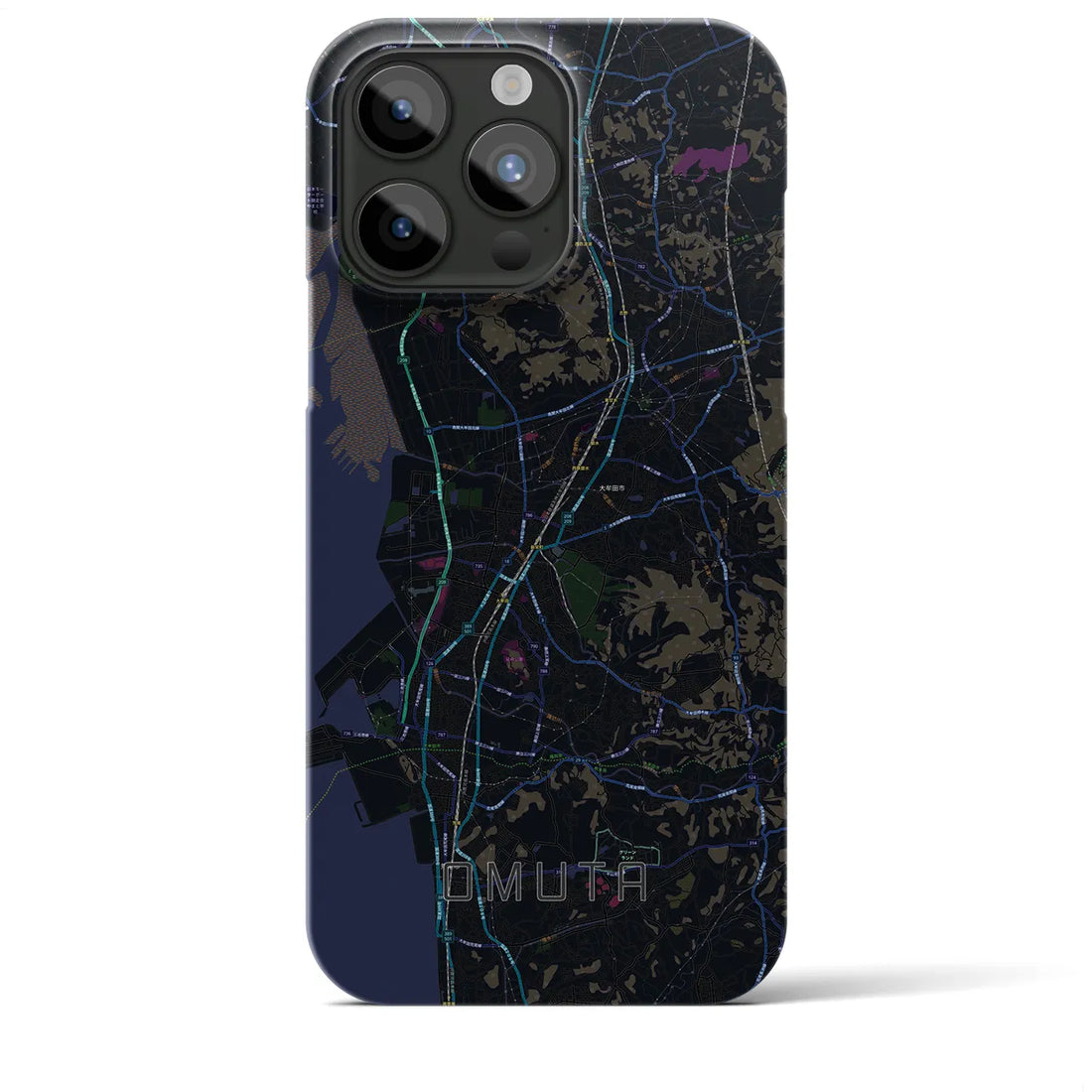 【大牟田】地図柄iPhoneケース（バックカバータイプ・ブラック）iPhone 15 Pro Max 用
