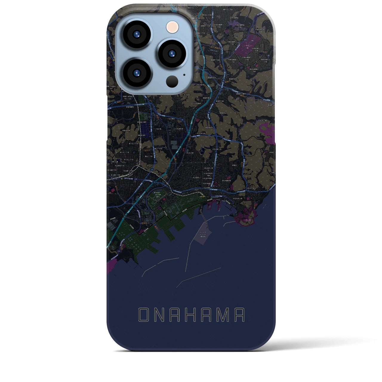 【小名浜】地図柄iPhoneケース（バックカバータイプ・ブラック）iPhone 13 Pro Max 用