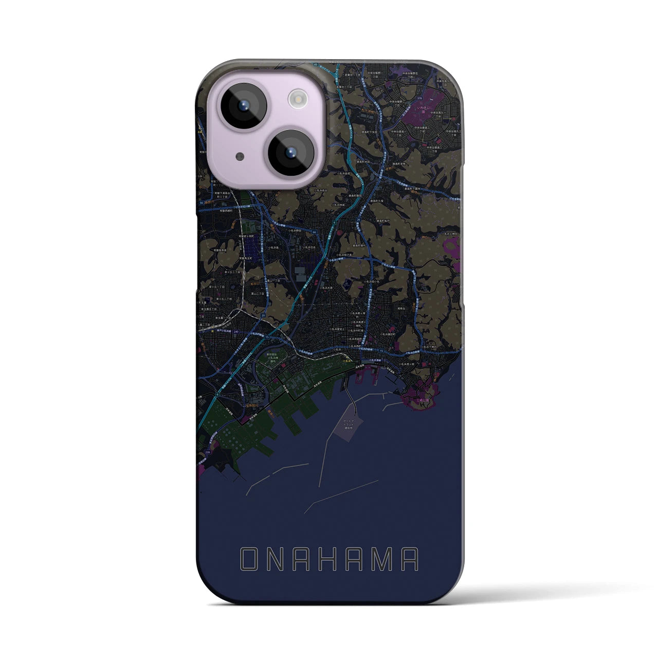 【小名浜】地図柄iPhoneケース（バックカバータイプ・ブラック）iPhone 14 用