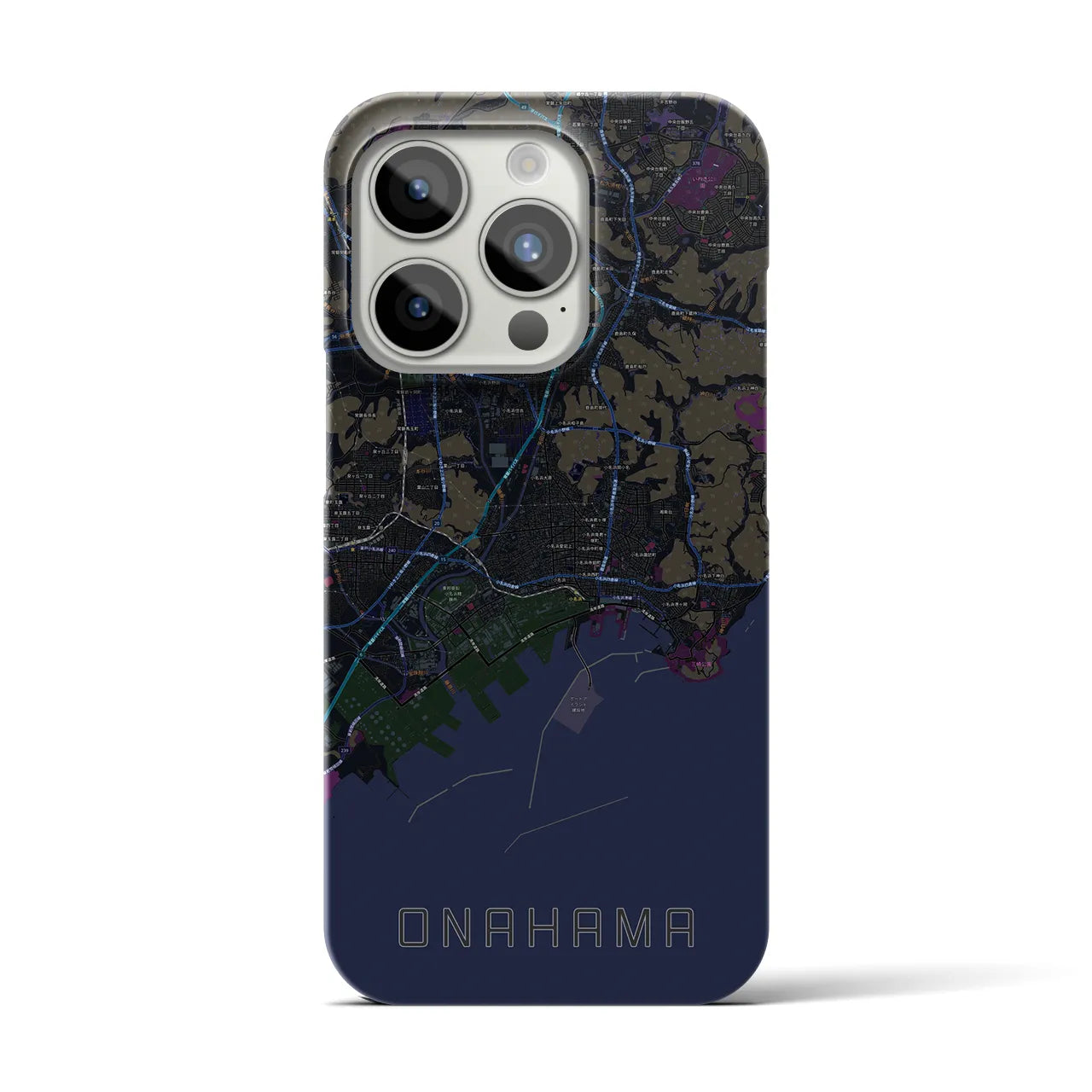 【小名浜】地図柄iPhoneケース（バックカバータイプ・ブラック）iPhone 15 Pro 用
