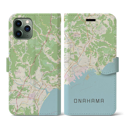 【小名浜（福島県）】地図柄iPhoneケース（手帳タイプ）ナチュラル・iPhone 11 Pro 用