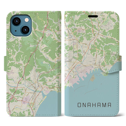 【小名浜（福島県）】地図柄iPhoneケース（手帳タイプ）ナチュラル・iPhone 13 用