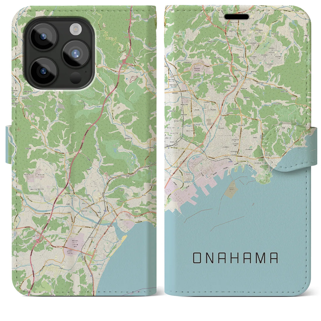 【小名浜】地図柄iPhoneケース（手帳両面タイプ・ナチュラル）iPhone 15 Pro Max 用