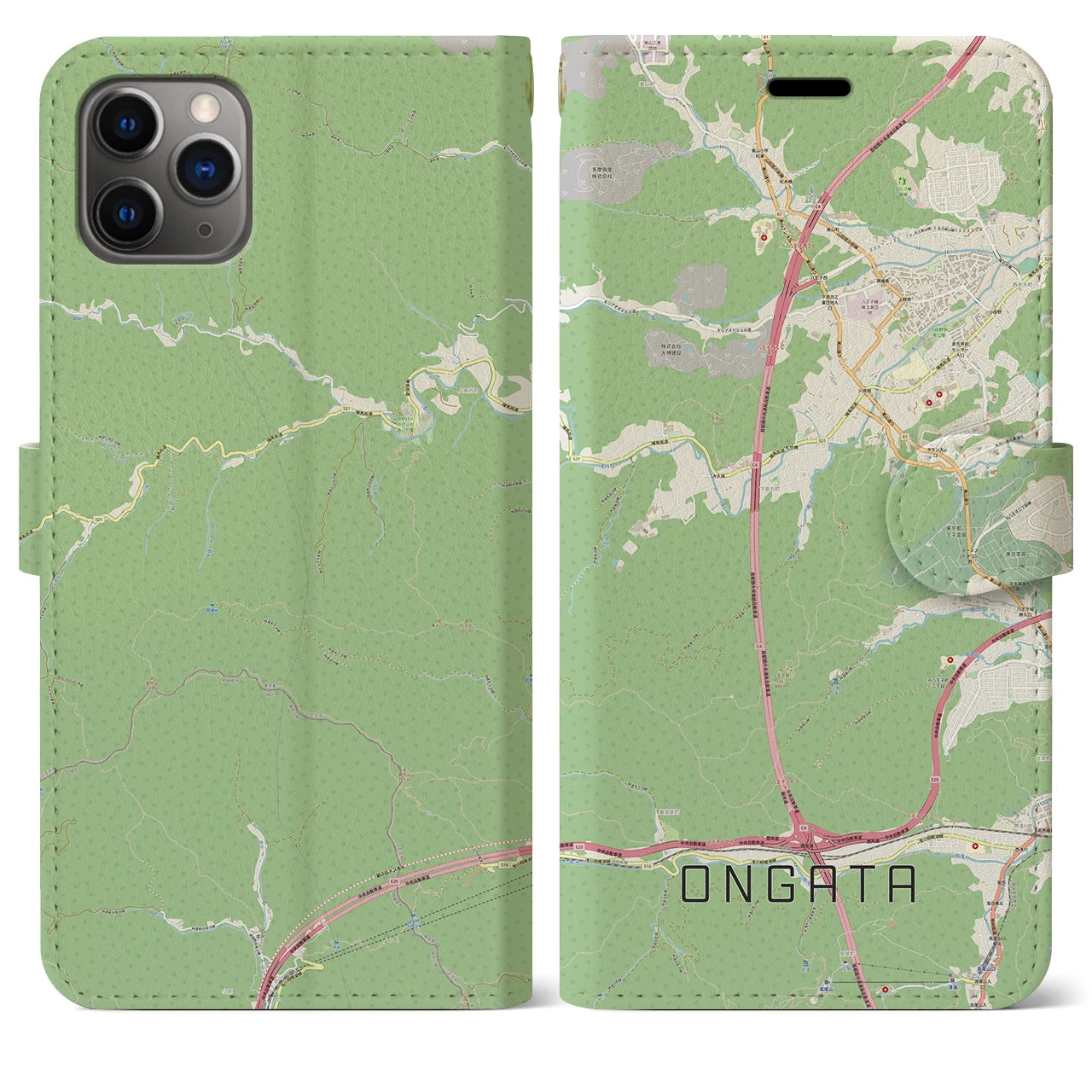 【恩方】地図柄iPhoneケース（手帳両面タイプ・ナチュラル）iPhone 11 Pro Max 用