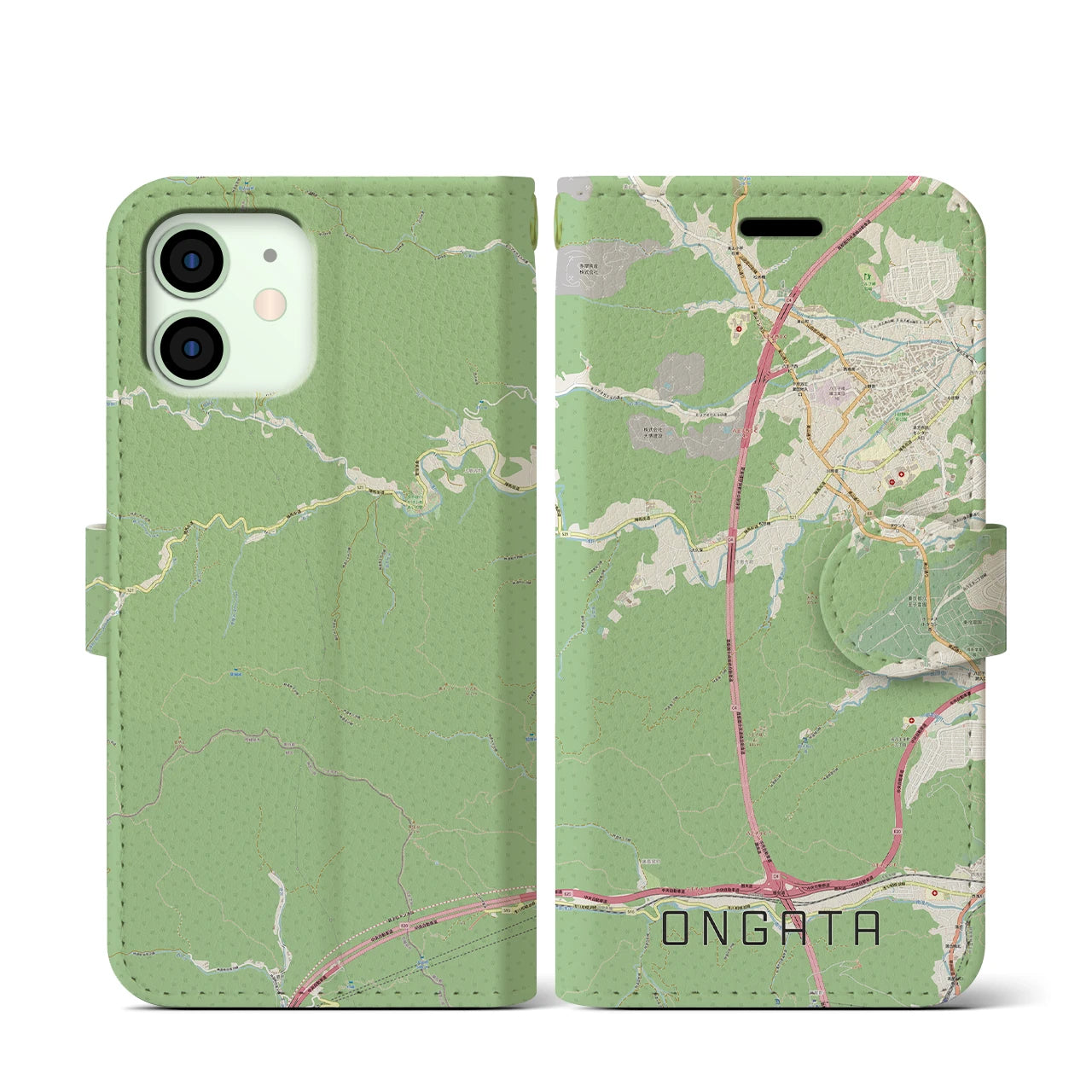 【恩方】地図柄iPhoneケース（手帳両面タイプ・ナチュラル）iPhone 12 mini 用