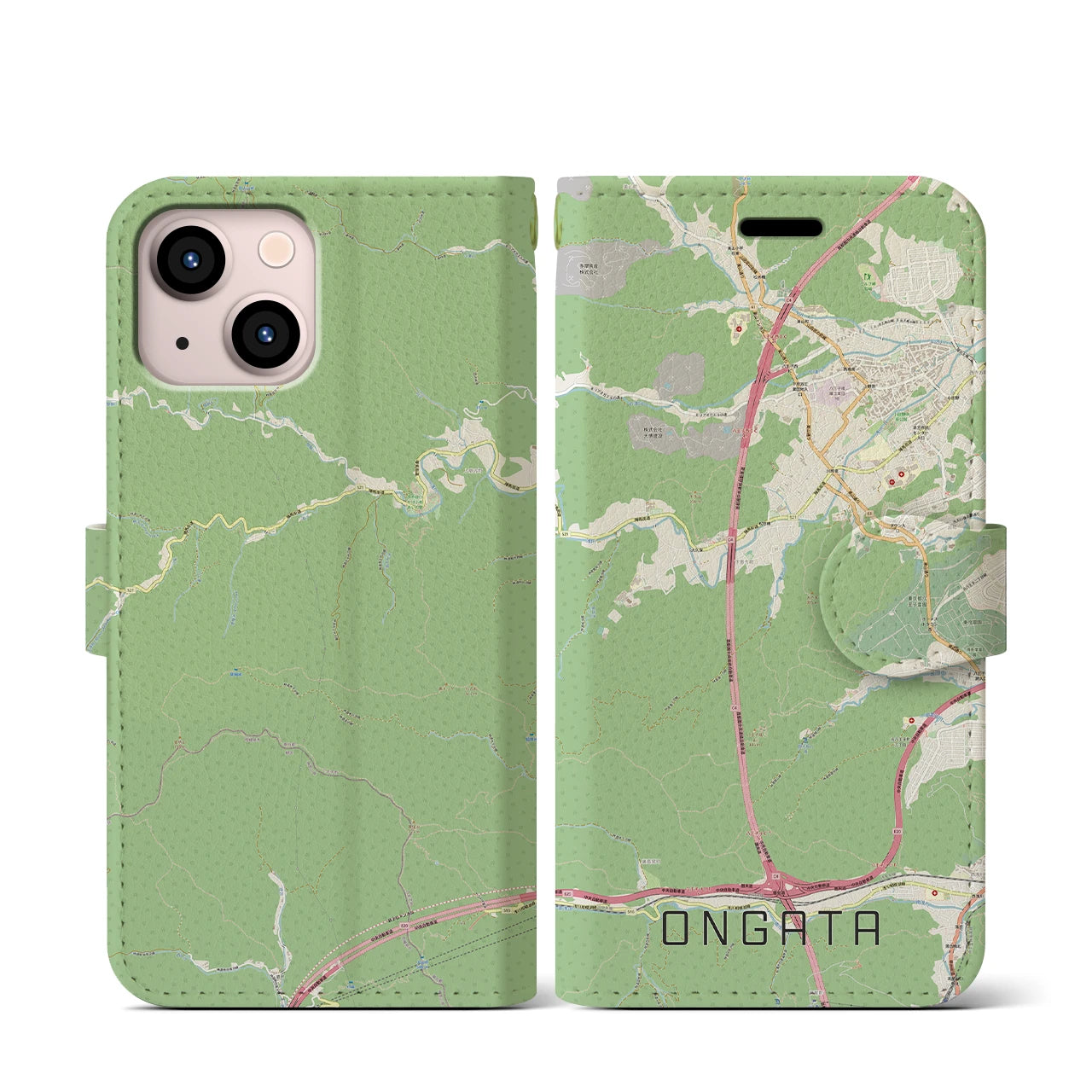 【恩方】地図柄iPhoneケース（手帳両面タイプ・ナチュラル）iPhone 13 mini 用