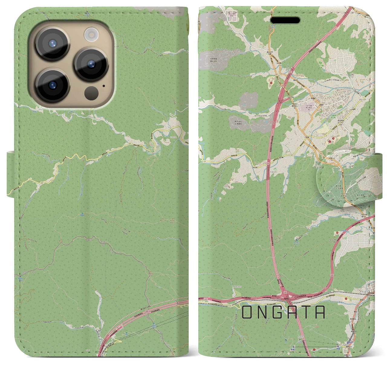 【恩方】地図柄iPhoneケース（手帳両面タイプ・ナチュラル）iPhone 14 Pro Max 用