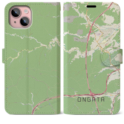 【恩方（東京都）】地図柄iPhoneケース（手帳タイプ）ナチュラル・iPhone 15 Plus 用