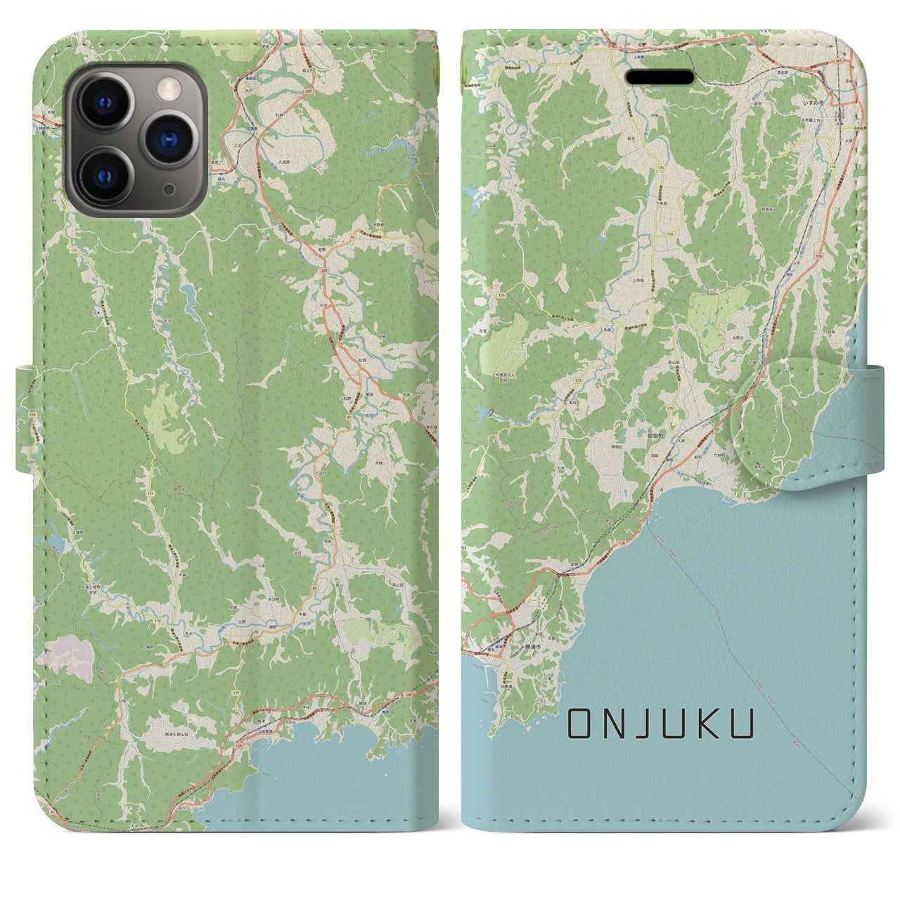 【御宿】地図柄iPhoneケース（手帳両面タイプ・ナチュラル）iPhone 11 Pro Max 用