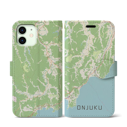 【御宿（千葉県）】地図柄iPhoneケース（手帳タイプ）ナチュラル・iPhone 12 mini 用