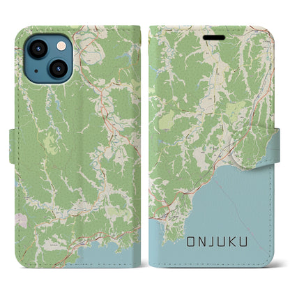 【御宿（千葉県）】地図柄iPhoneケース（手帳タイプ）ナチュラル・iPhone 13 用
