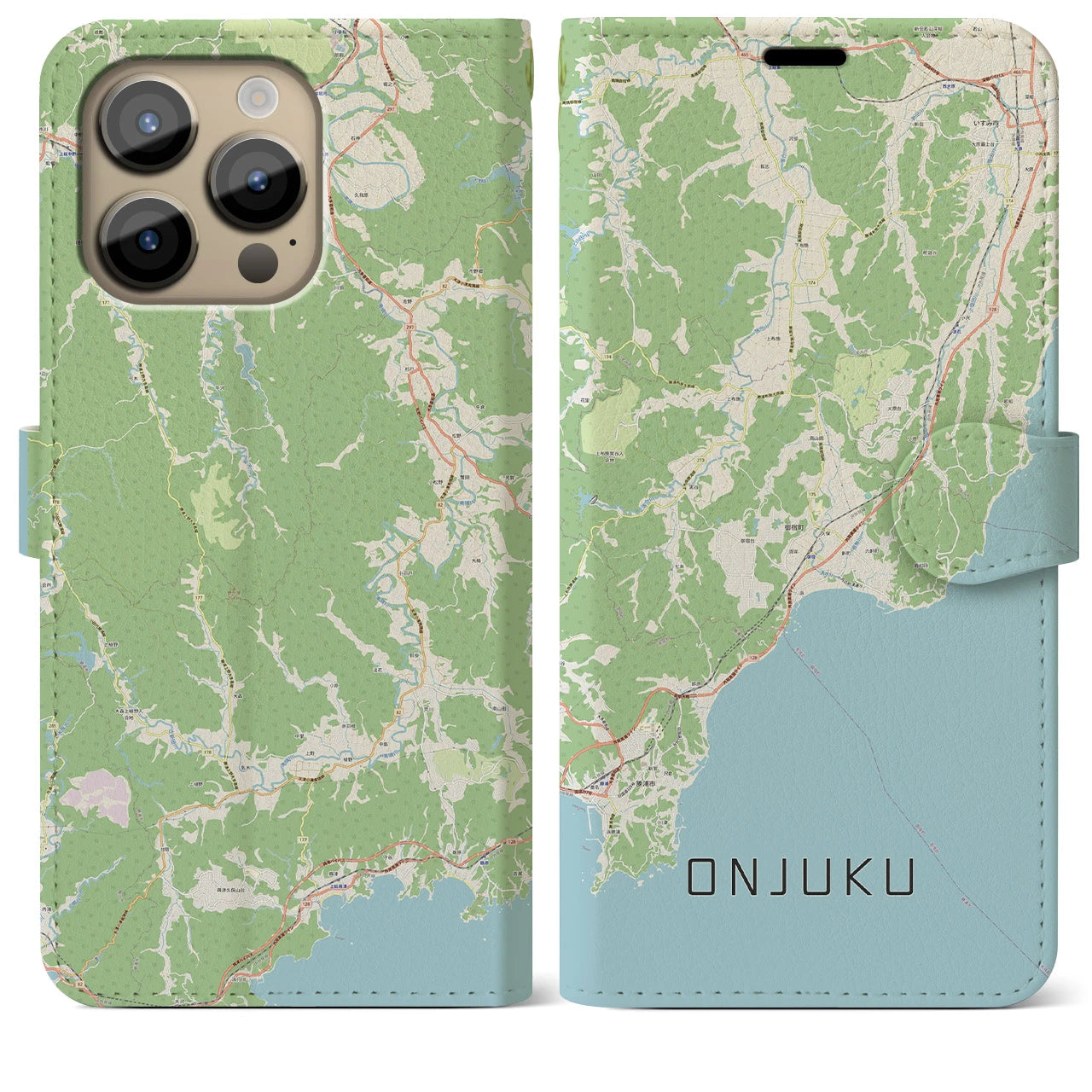 【御宿】地図柄iPhoneケース（手帳両面タイプ・ナチュラル）iPhone 14 Pro Max 用