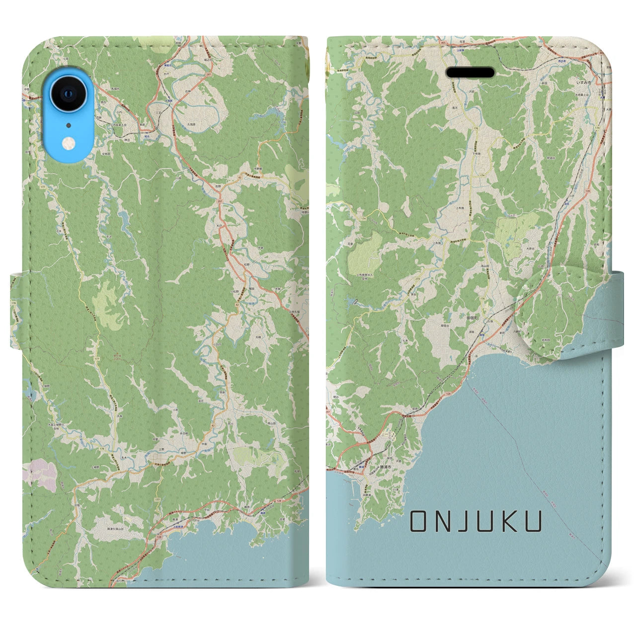 【御宿】地図柄iPhoneケース（手帳両面タイプ・ナチュラル）iPhone XR 用