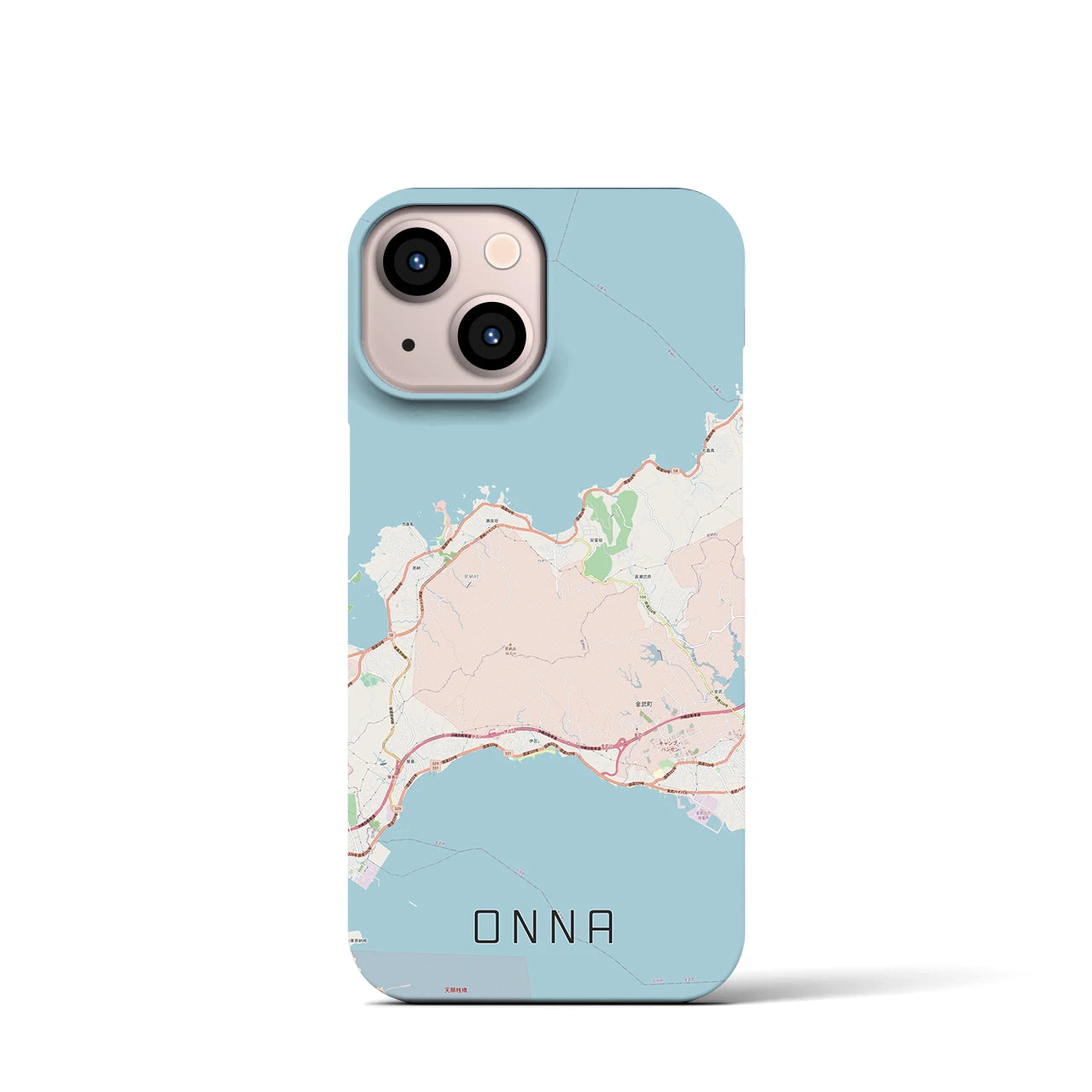 【恩納】地図柄iPhoneケース（バックカバータイプ・ナチュラル）iPhone 13 mini 用