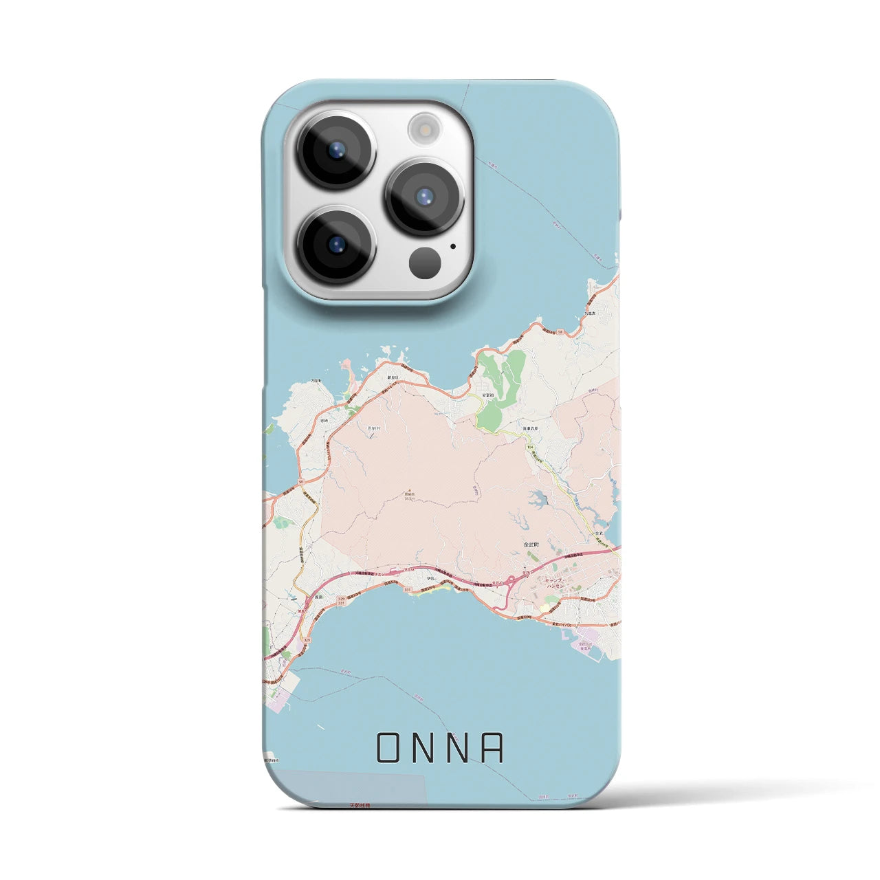 【恩納】地図柄iPhoneケース（バックカバータイプ・ナチュラル）iPhone 14 Pro 用