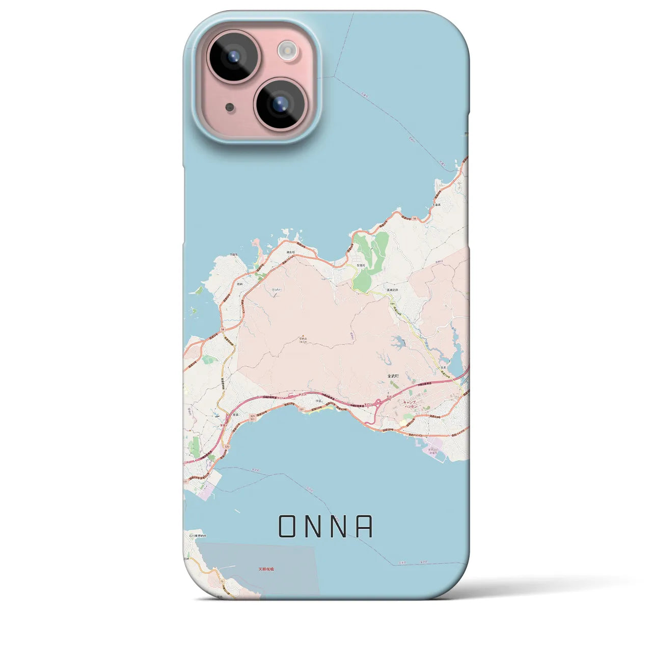 【恩納】地図柄iPhoneケース（バックカバータイプ・ナチュラル）iPhone 15 Plus 用