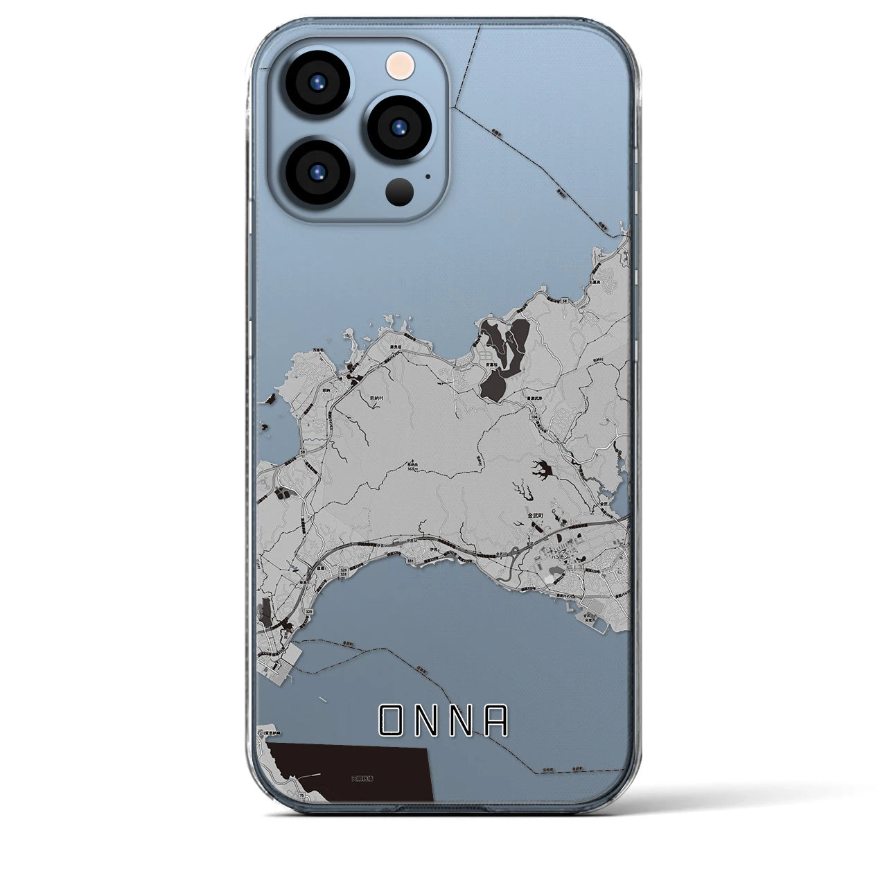 【恩納】地図柄iPhoneケース（クリアタイプ・モノトーン）iPhone 13 Pro Max 用