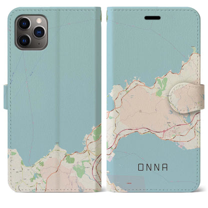 【恩納（沖縄県）】地図柄iPhoneケース（手帳タイプ）ナチュラル・iPhone 11 Pro Max 用