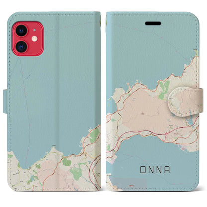 【恩納（沖縄県）】地図柄iPhoneケース（手帳タイプ）ナチュラル・iPhone 11 用