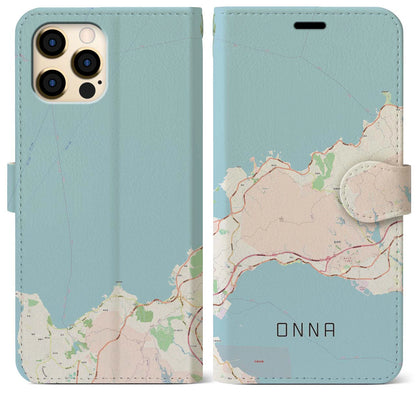 【恩納（沖縄県）】地図柄iPhoneケース（手帳タイプ）ナチュラル・iPhone 12 Pro Max 用