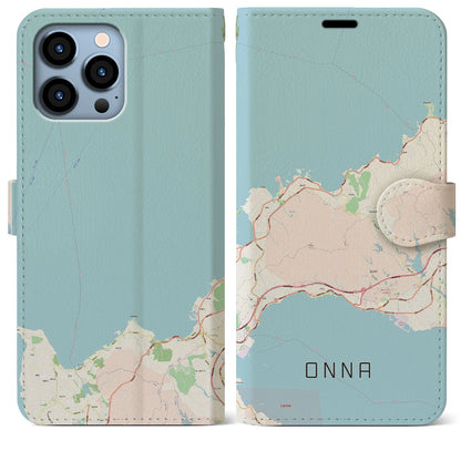 【恩納（沖縄県）】地図柄iPhoneケース（手帳タイプ）ナチュラル・iPhone 13 Pro Max 用
