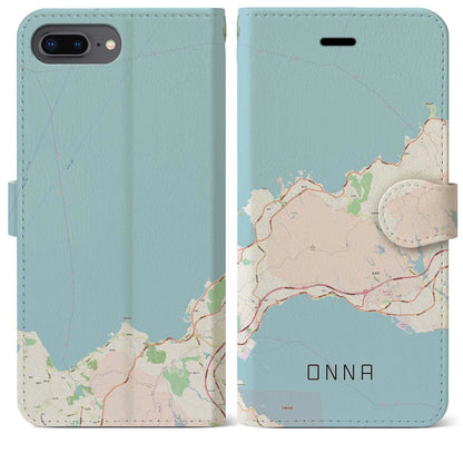 【恩納（沖縄県）】地図柄iPhoneケース（手帳タイプ）ナチュラル・iPhone 8Plus /7Plus / 6sPlus / 6Plus 用