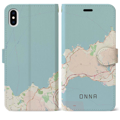 【恩納（沖縄県）】地図柄iPhoneケース（手帳タイプ）ナチュラル・iPhone XS Max 用