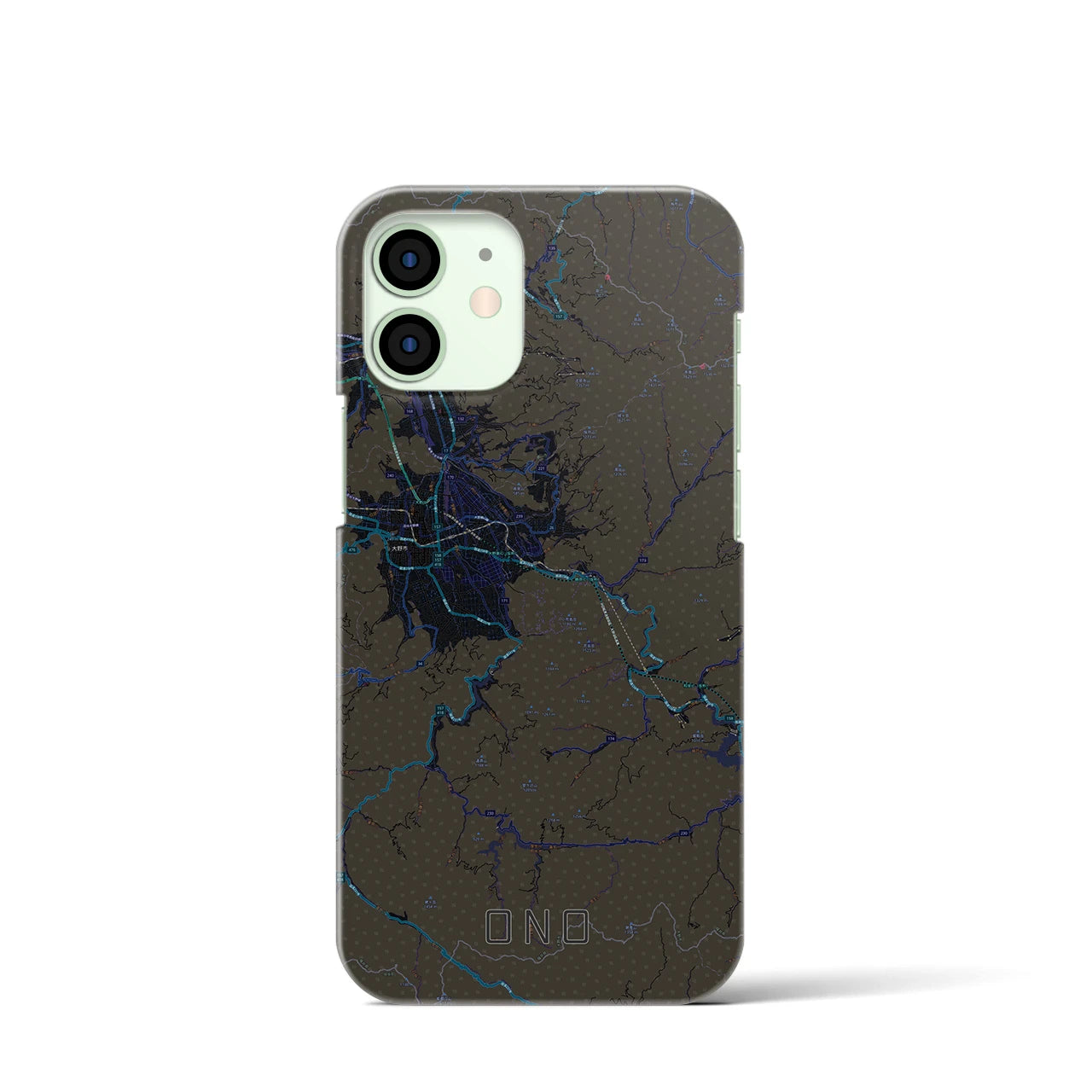 【大野】地図柄iPhoneケース（バックカバータイプ・ブラック）iPhone 12 mini 用