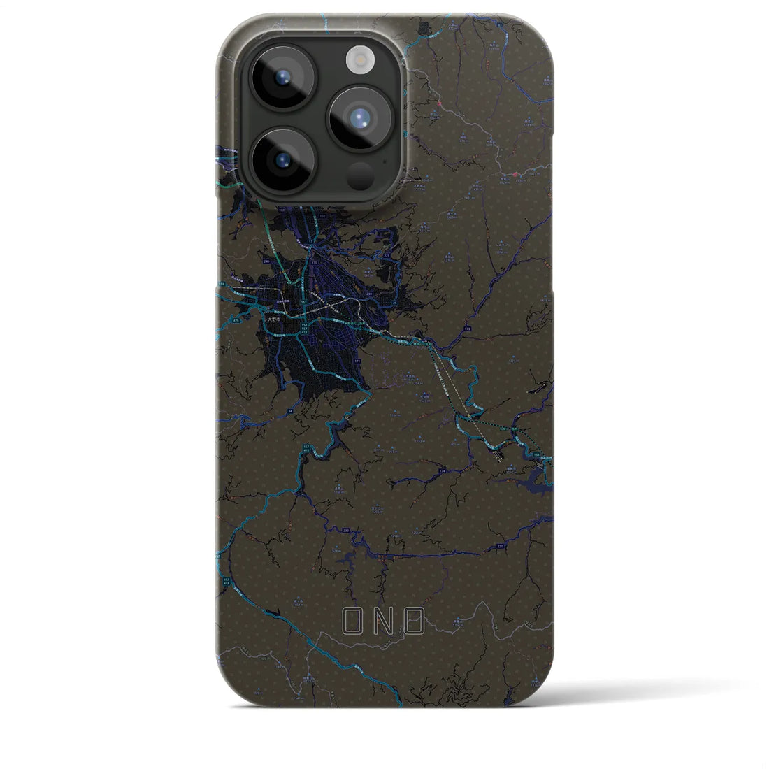 【大野】地図柄iPhoneケース（バックカバータイプ・ブラック）iPhone 15 Pro Max 用