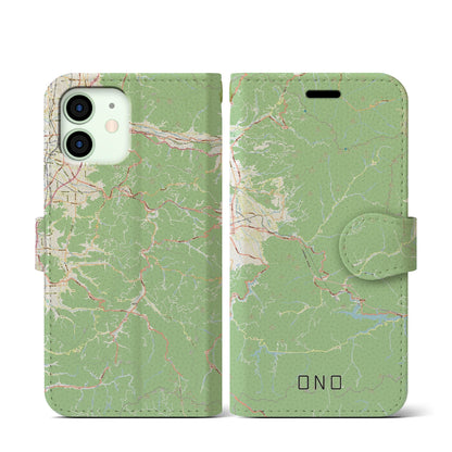 【大野（福井県）】地図柄iPhoneケース（手帳タイプ）ナチュラル・iPhone 12 mini 用