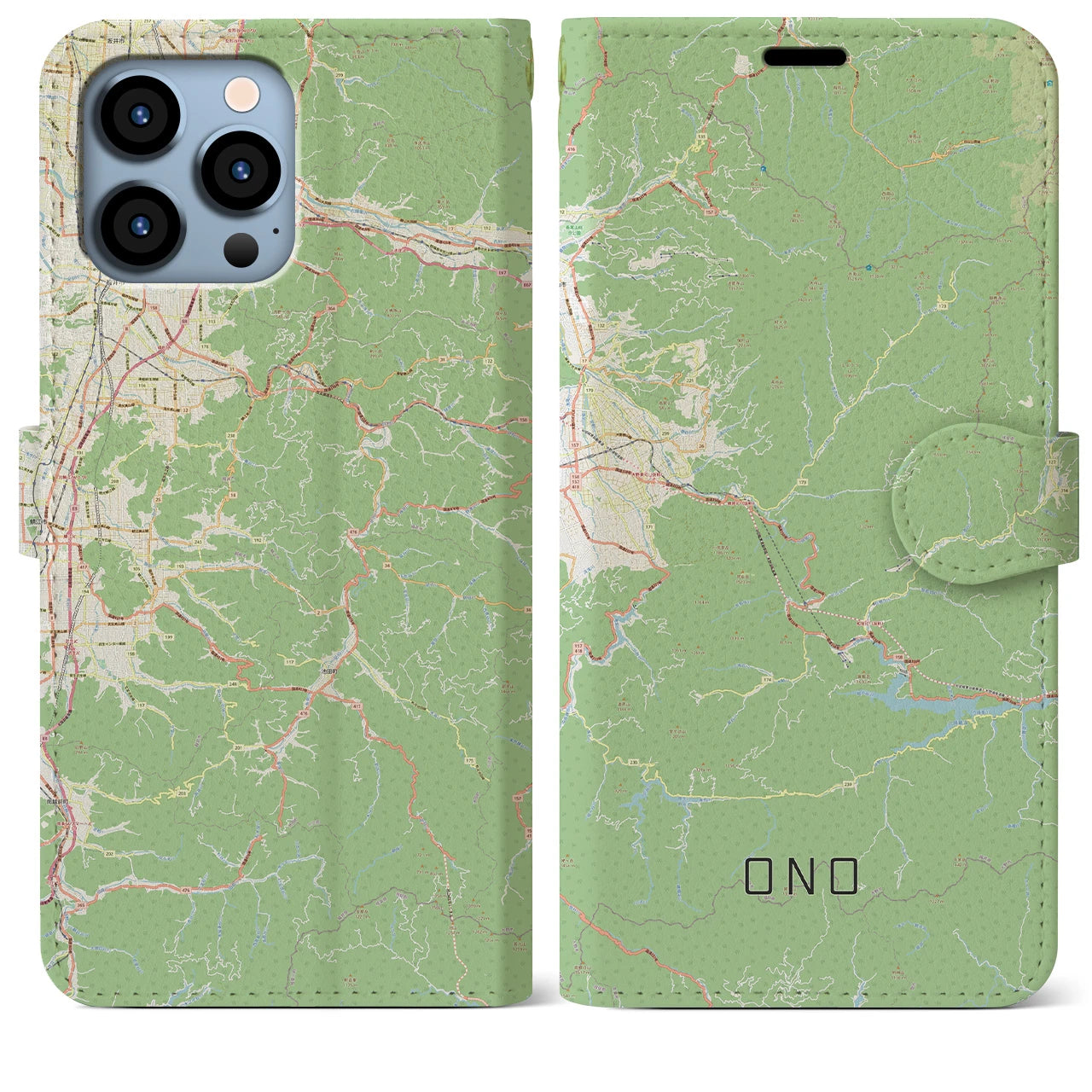 【大野】地図柄iPhoneケース（手帳両面タイプ・ナチュラル）iPhone 13 Pro Max 用