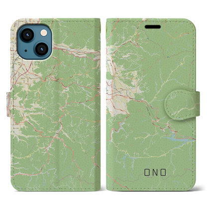 【大野（福井県）】地図柄iPhoneケース（手帳タイプ）ナチュラル・iPhone 13 用