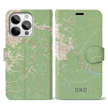 【大野（福井県）】地図柄iPhoneケース（手帳タイプ）ナチュラル・iPhone 14 Pro 用