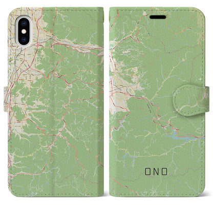 【大野（福井県）】地図柄iPhoneケース（手帳タイプ）ナチュラル・iPhone XS Max 用