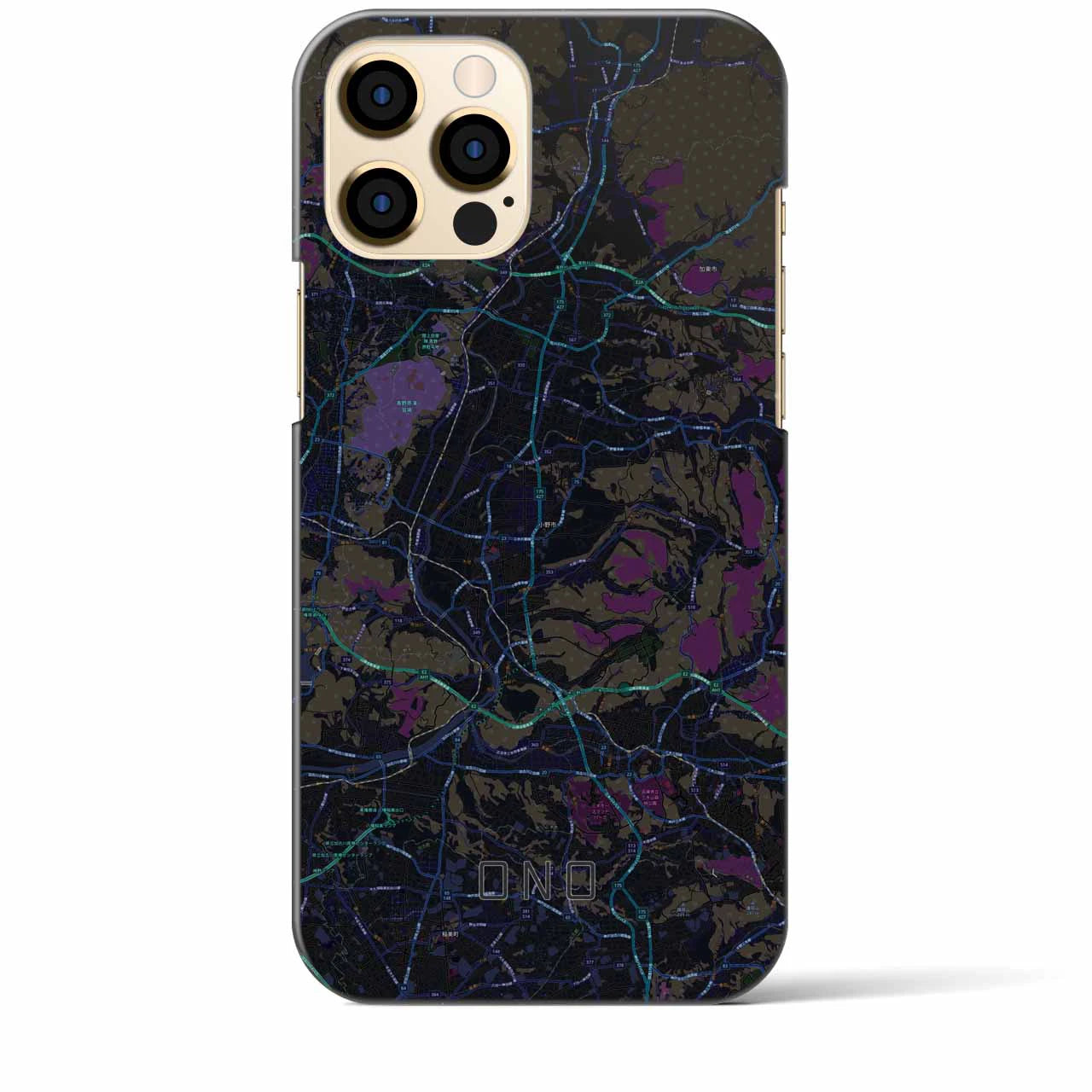 【小野】地図柄iPhoneケース（バックカバータイプ・ブラック）iPhone 12 Pro Max 用
