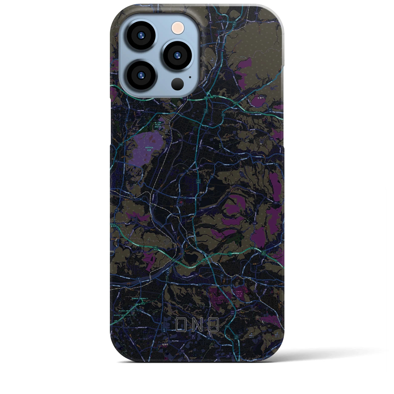【小野】地図柄iPhoneケース（バックカバータイプ・ブラック）iPhone 13 Pro Max 用