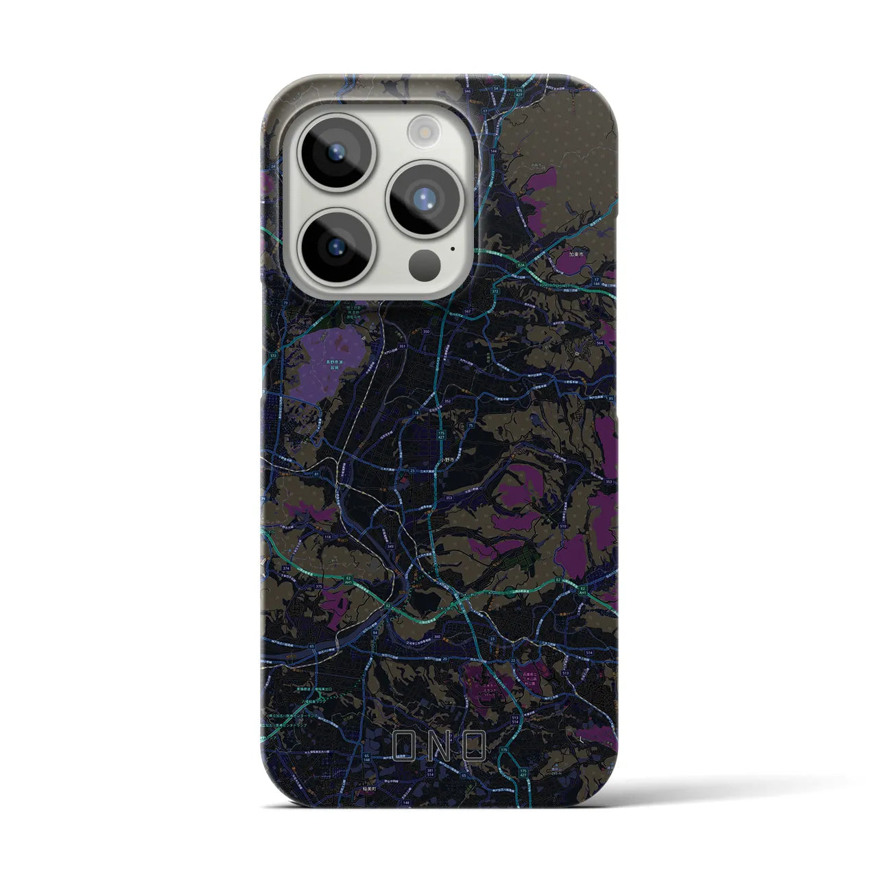 【小野】地図柄iPhoneケース（バックカバータイプ・ブラック）iPhone 15 Pro 用