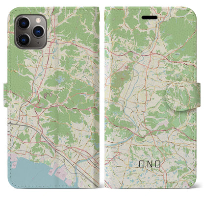 【小野（兵庫県）】地図柄iPhoneケース（手帳タイプ）ナチュラル・iPhone 11 Pro Max 用