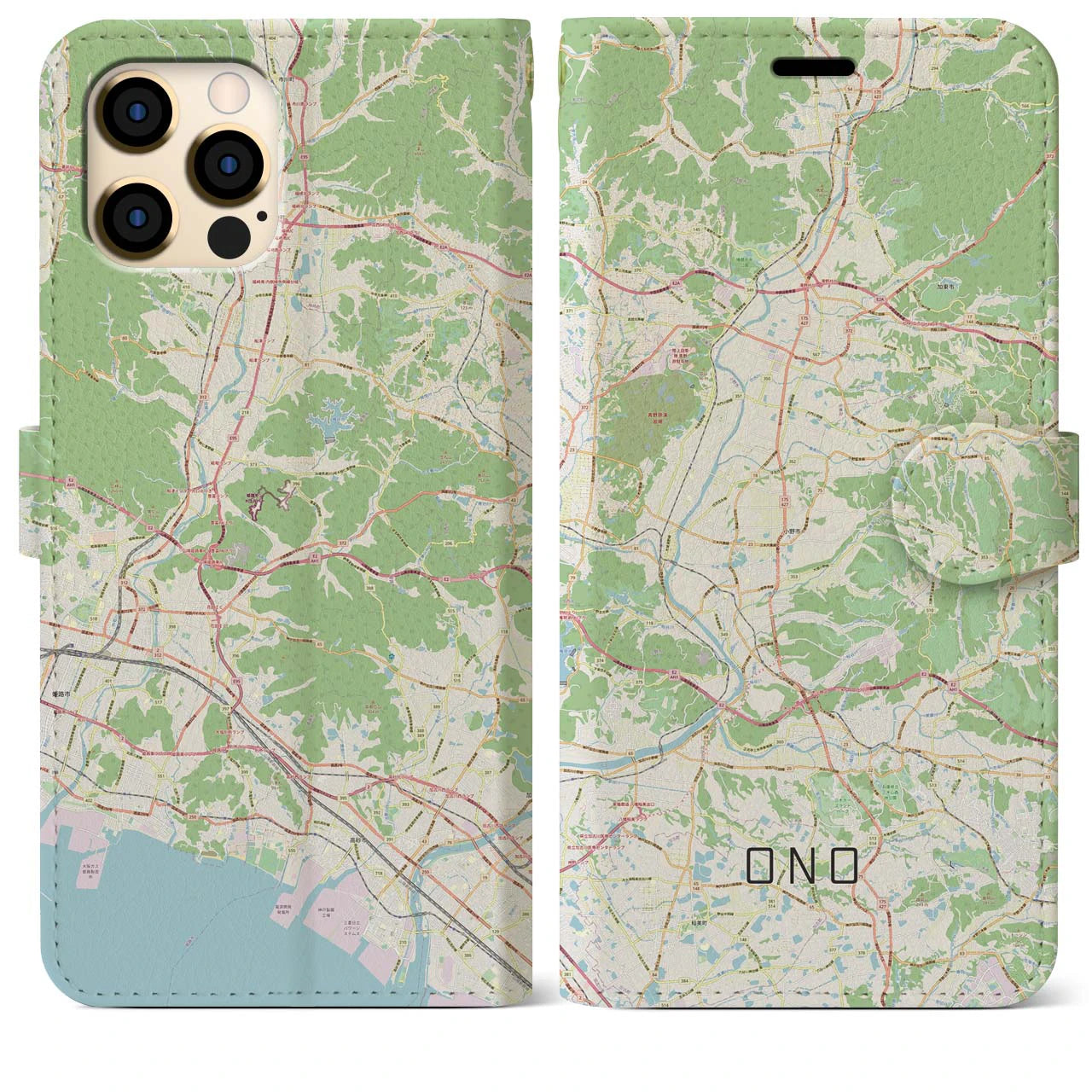 【小野】地図柄iPhoneケース（手帳両面タイプ・ナチュラル）iPhone 12 Pro Max 用